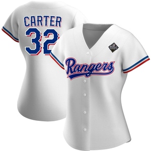 Women's Texas Rangers Evan Carter Replica White Home 2023 World Series Jersey