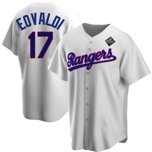 Youth Texas Rangers Nathan Eovaldi Replica White Home Cooperstown Collection 2023 World Series Jersey